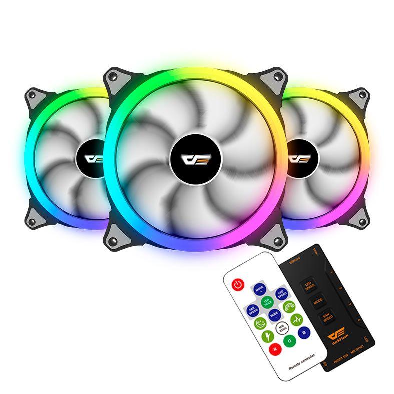 Kit Ventoinhas Aigo DarkFlash CS140 RGB 3x140mm, Com Controladora, CS140-3in1